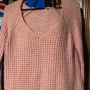 Knit pink v neck sweater
